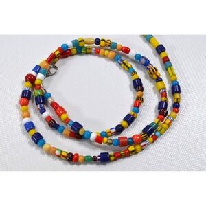 Vtg Handmade Multicolor Glass Bead Necklace Vintage Christmas Beads 29.5"